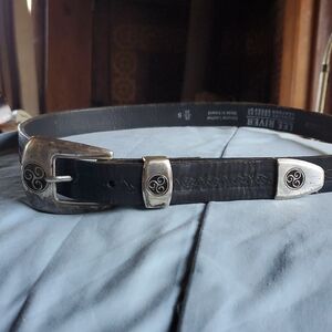 LEE RIVERS Black Leather Men’s Belt with Silver Celtic Accents